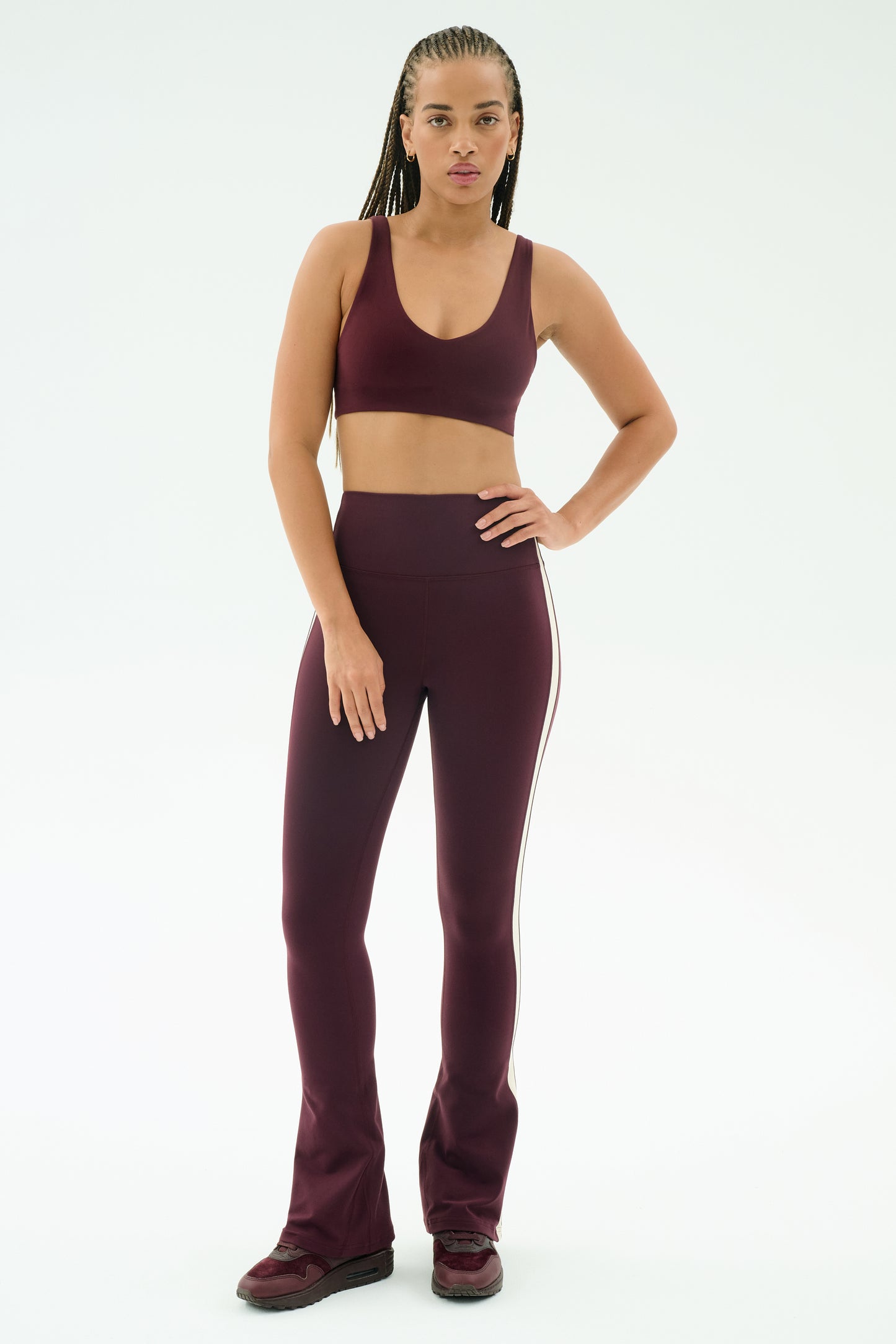 Raquel High Waist Flared Legging - Dark Cherry/Creme