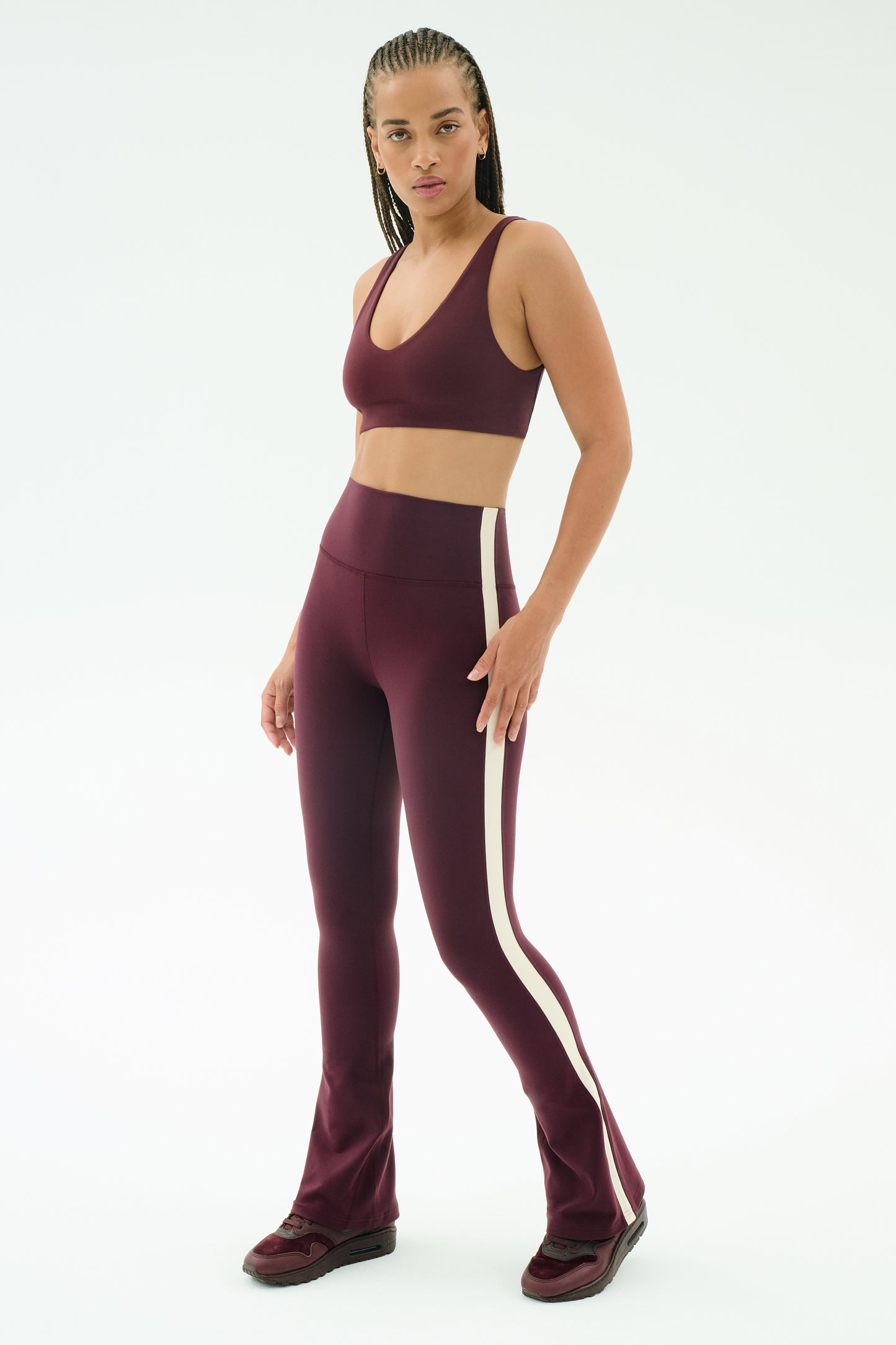 Raquel High Waist Flared Legging - Dark Cherry/Creme