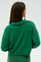 Individual with long hair is wearing the Joan Fleece Polo Sweatshirt in Arugula by SPLITS59, facing away.