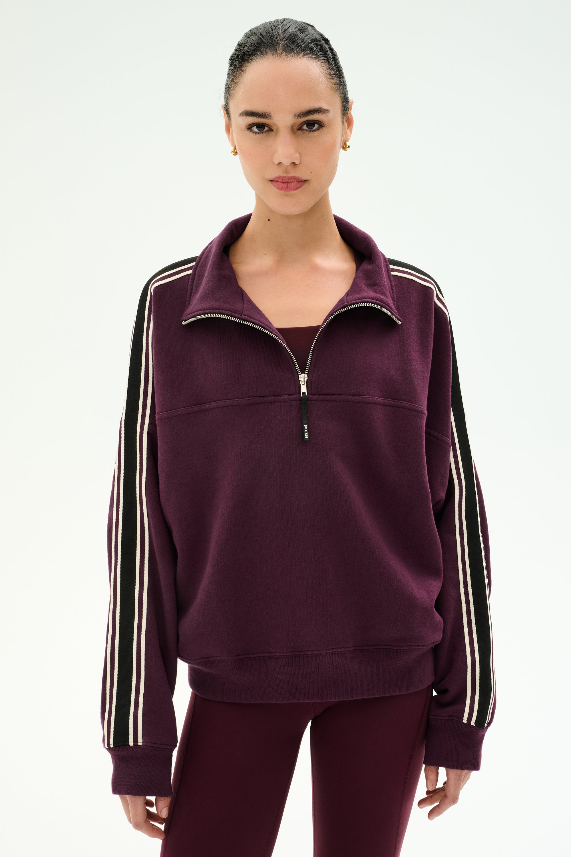 Goldie French Terry Oversized Half Zip - Dark Cherry/Black – SPLITS59