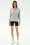 Bennie Fleece V Neck Sweatshirt - Heather Grey/White