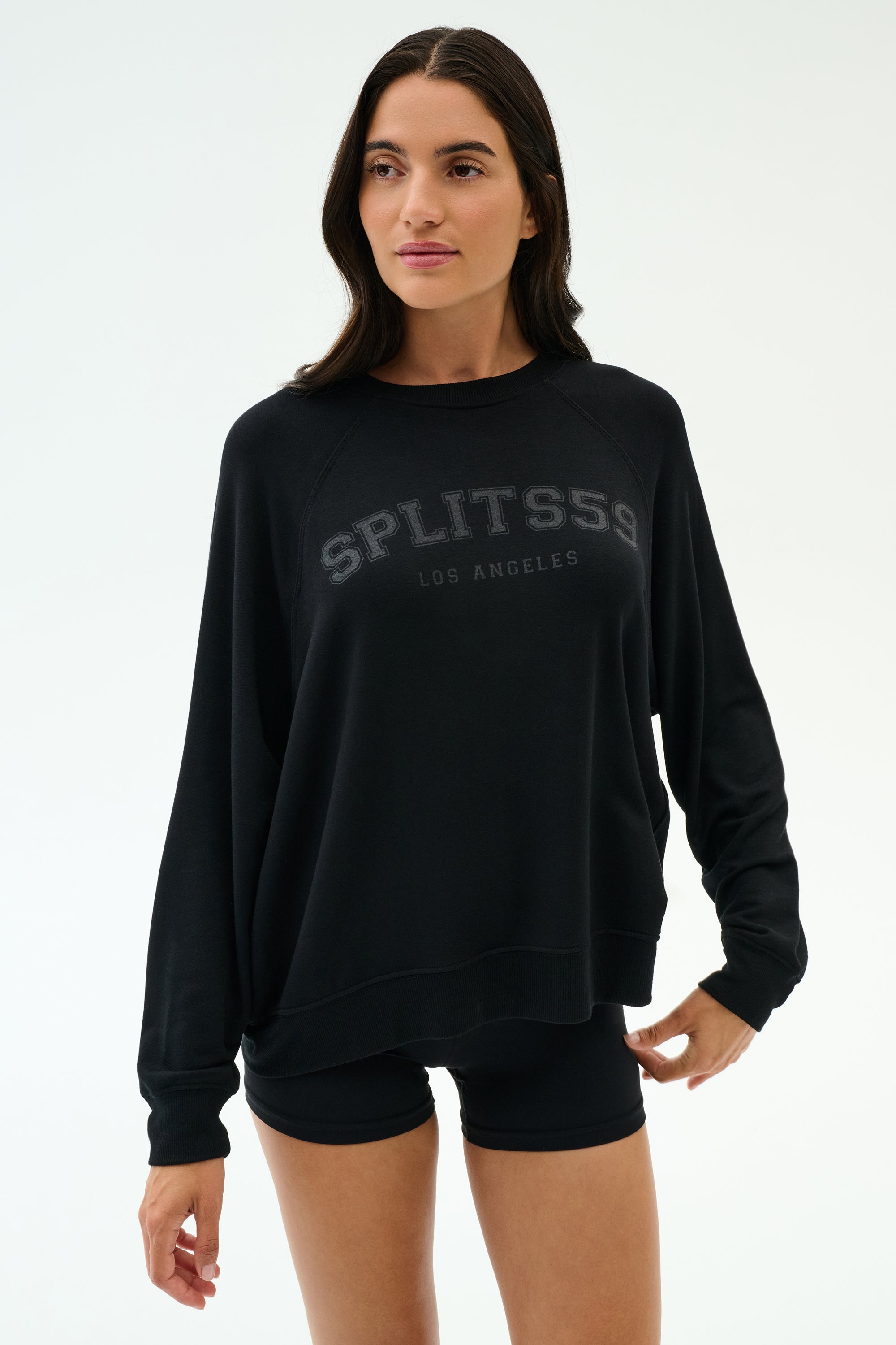 Andie Oversized Fleece Varsity Graphic Sweatshirt - Black