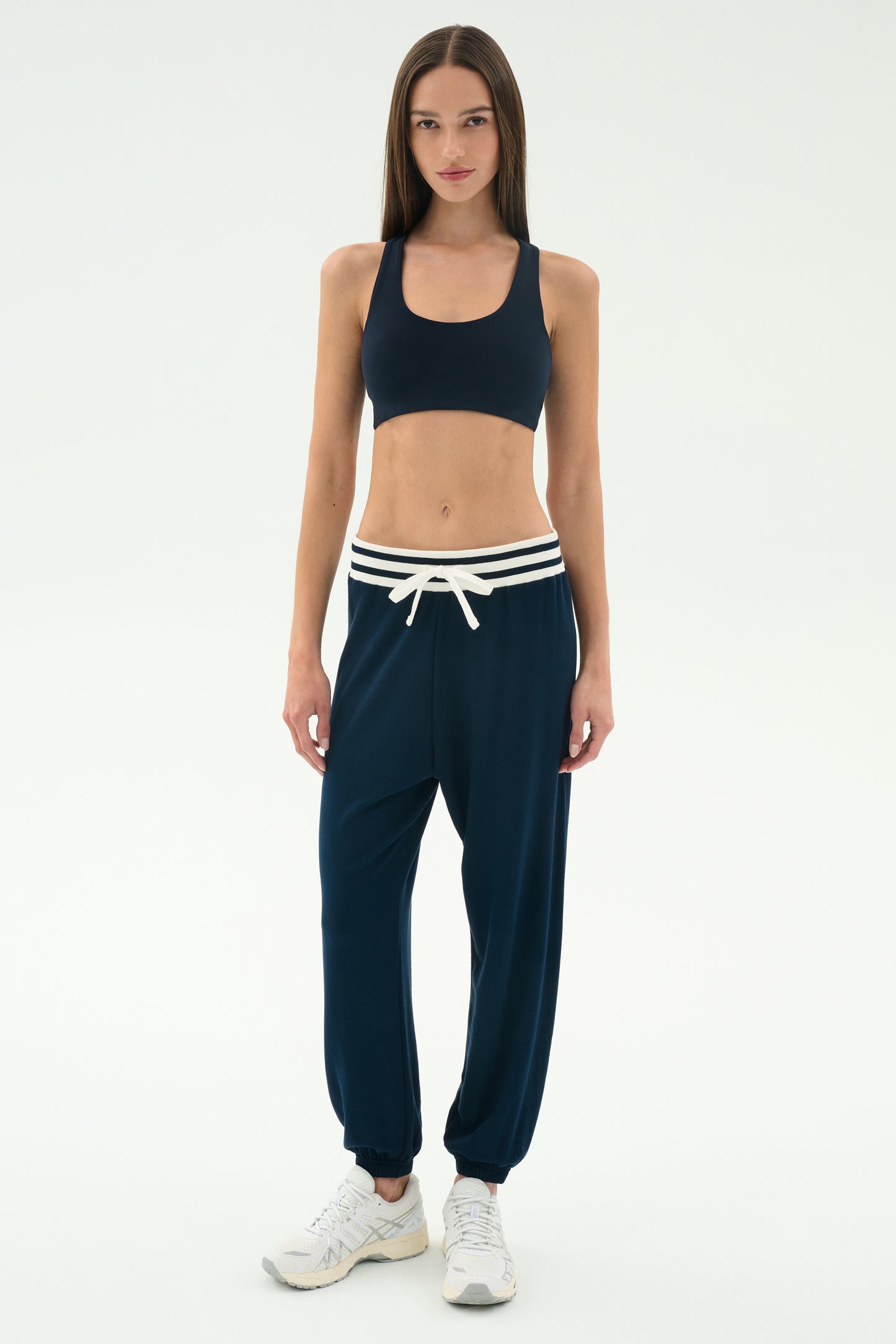 Andie Oversized Fleece Sweatpant W/ Stripe - Indigo