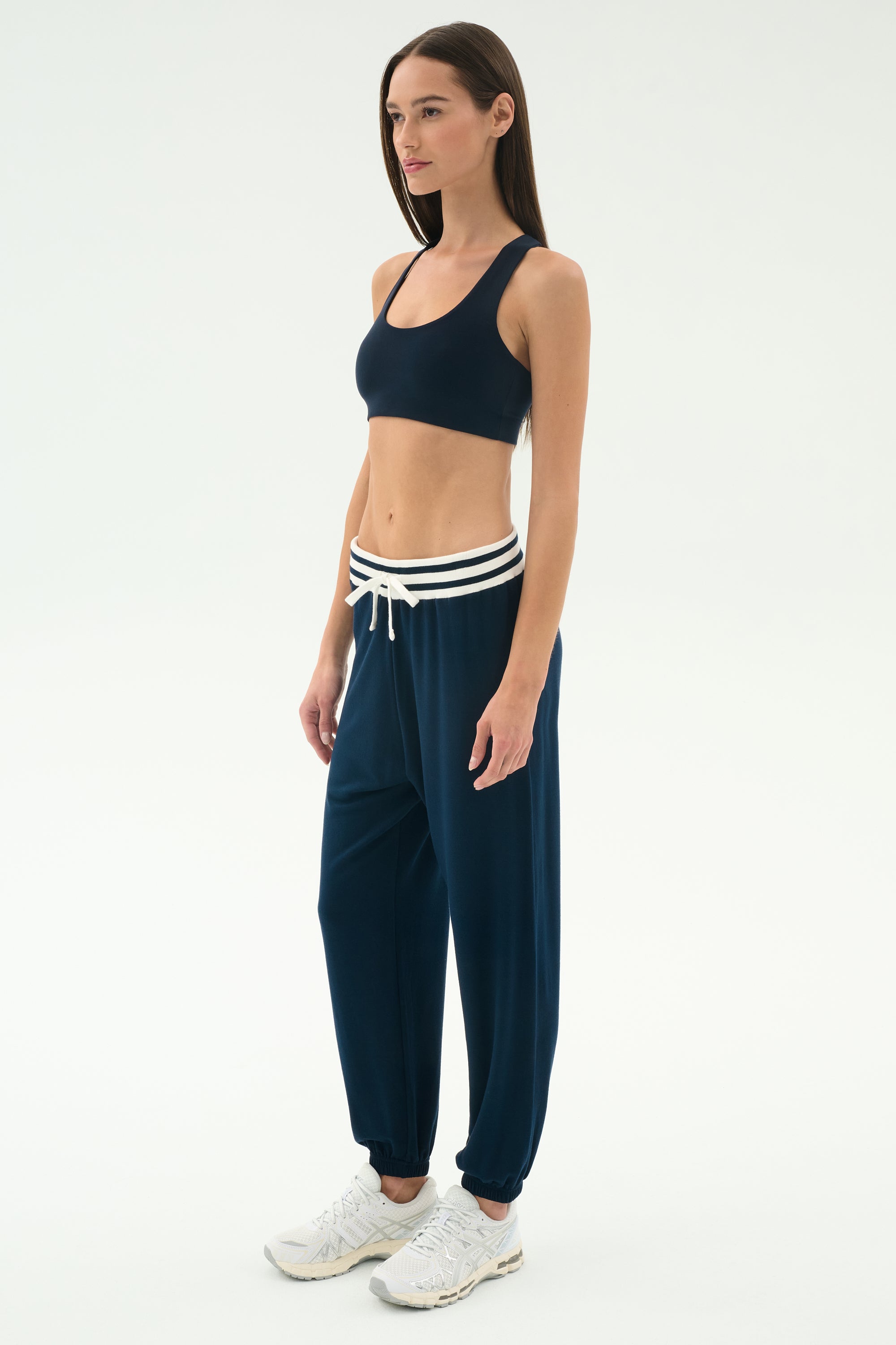 Andie Oversized Fleece Sweatpant W/ Stripe - Indigo