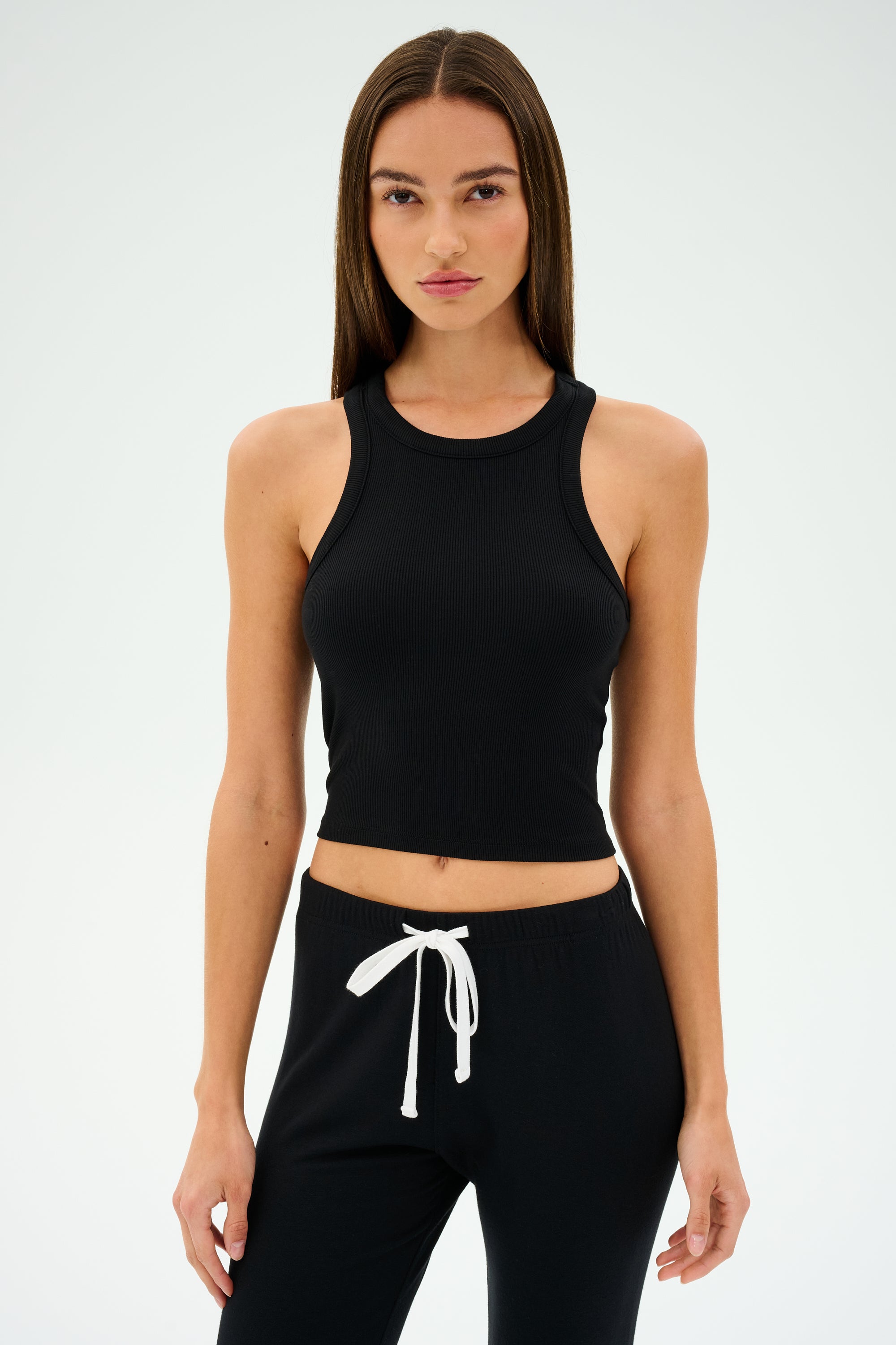 Kiki Rib Crop Tank Black – SPLITS59 - Main Image