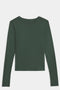 The SPLITS59 Airweight Lite LS Waist Length, a dark green, crew neck long-sleeve shirt, is displayed flat on a white background.