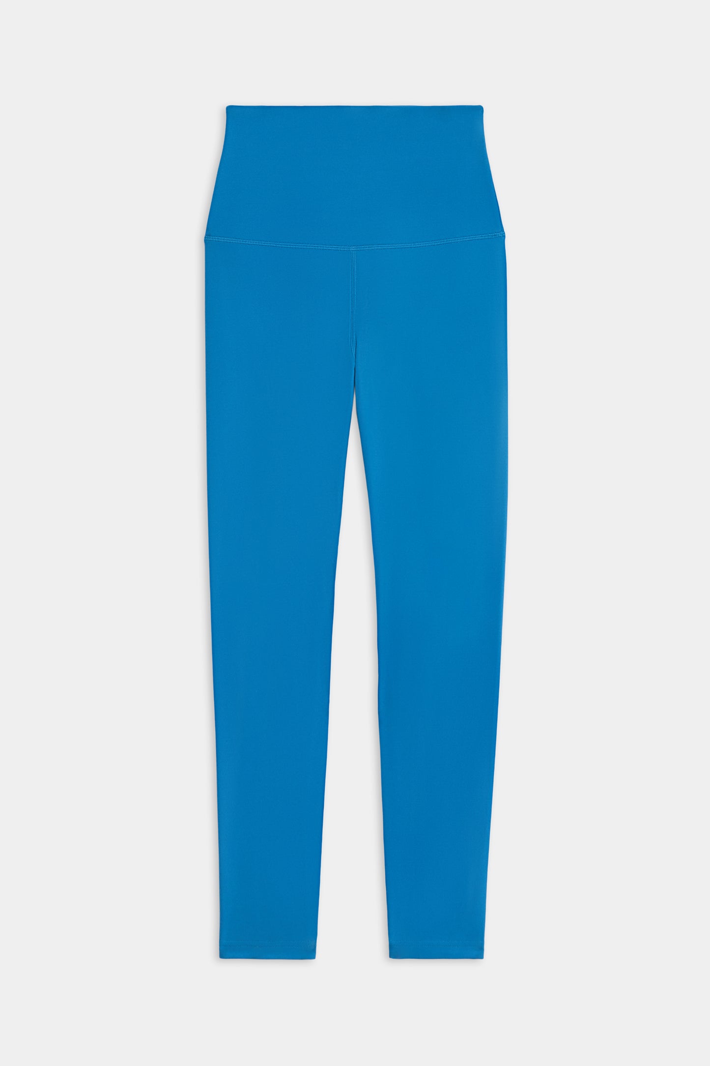 SPLITS59 Airweight Super High Waist 7/8 leggings in bright blue are laid flat on a white background.