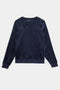 The SPLITS59 Joy Velour Crewneck is a navy blue, long-sleeve sweatshirt with a crew neck and soft velvety fabric, shown laid flat on a white background.