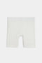 White, knee-length Theo Rib Short - White with a fitted design crafted from a blend of MODAL and SPANDEX fabric, featuring an elastic waistband, displayed against a plain background by SPLITS59.