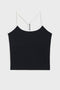 Flat view of black spaghetti strap tank top with with straps