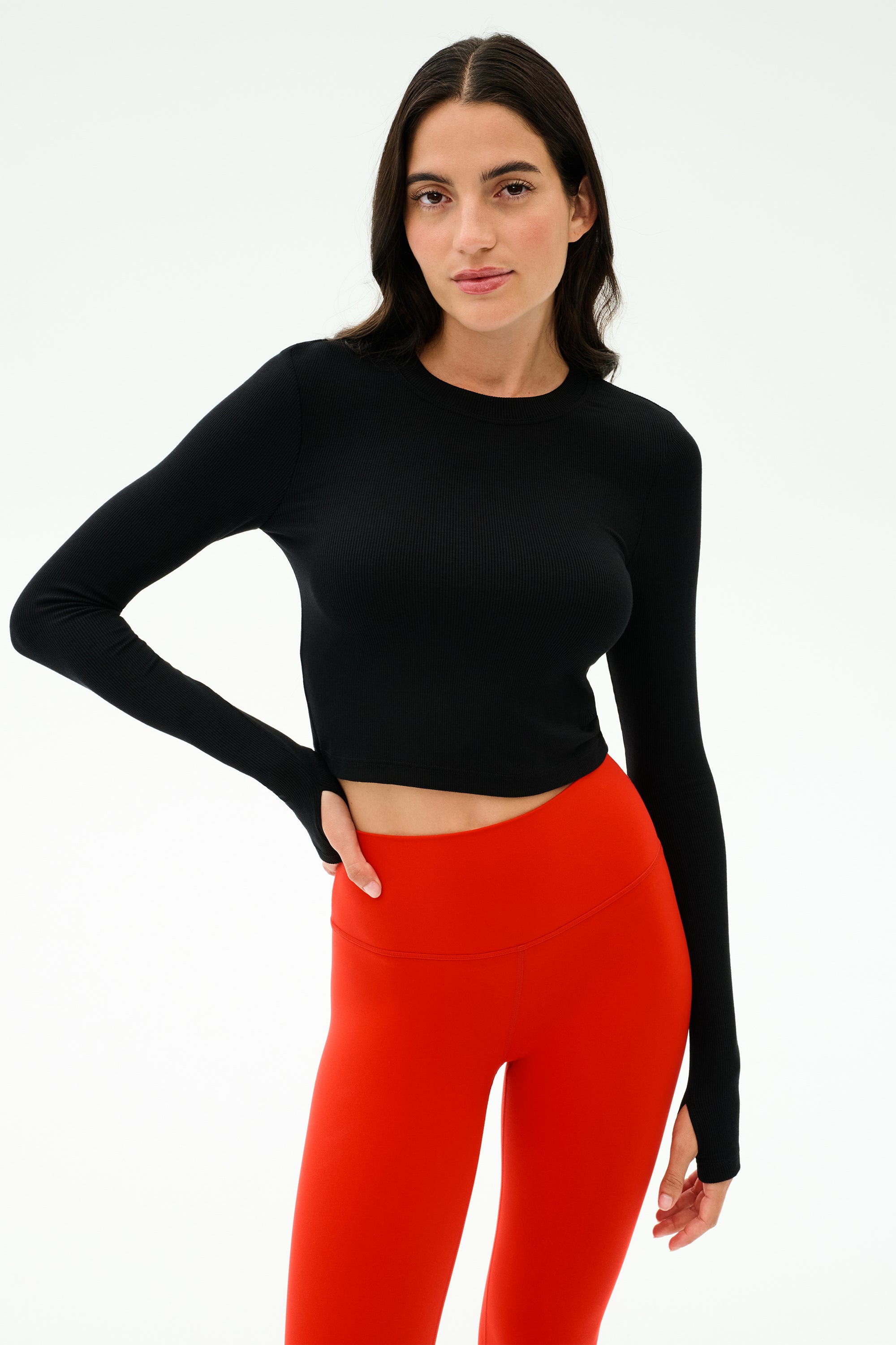 Louise Rib Long Sleeve Crop - Black – SPLITS59