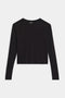 The SPLITS59 Djuna Long Sleeve crop top, featuring a crew neckline in black, is displayed flat on a white background.