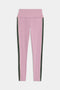 SPLITS59 Margot Rigor Legging in Blush/Military, featuring pink high-waisted design with dark green side panels and a thin white stripe along each side, shown on a white background.