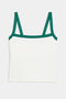 The SPLITS59 Monah Rigor Tank in White/Arugula offers a soft touch with its Rigor fabric, enhanced by chic green straps and trim.