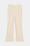 The Brooks Fleece Cropped Flare in Heather Oatmeal by SPLITS59 are beige wide-leg pants with an adjustable drawstring waist, made from ultra-luxe fleece, displayed on a white background.