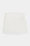 The Sally Rigor Skort by SPLITS59 is a white mini skirt with a simple design and elastic waistband, showcased on a plain background.