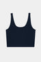 Front flat view of dark blue bra crop tank