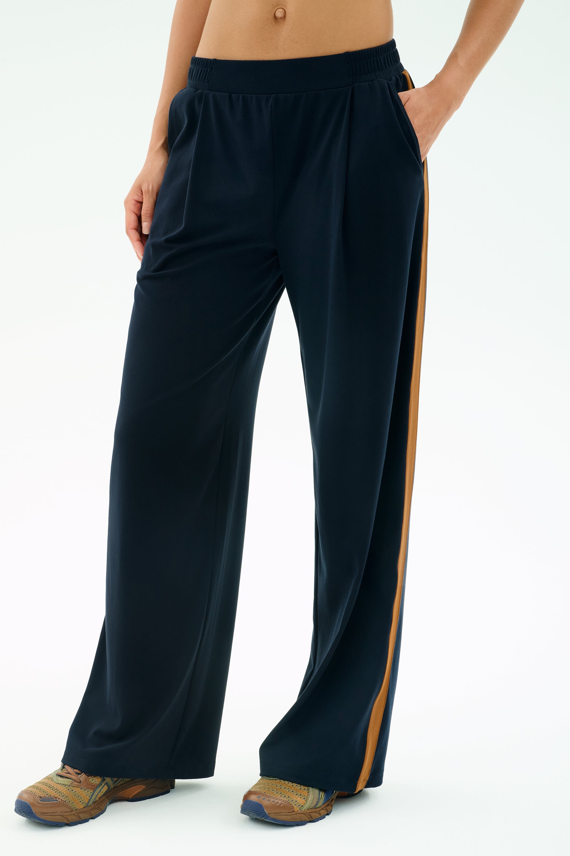 Luca Airweight Trouser with Stripe - Indigo/Honey