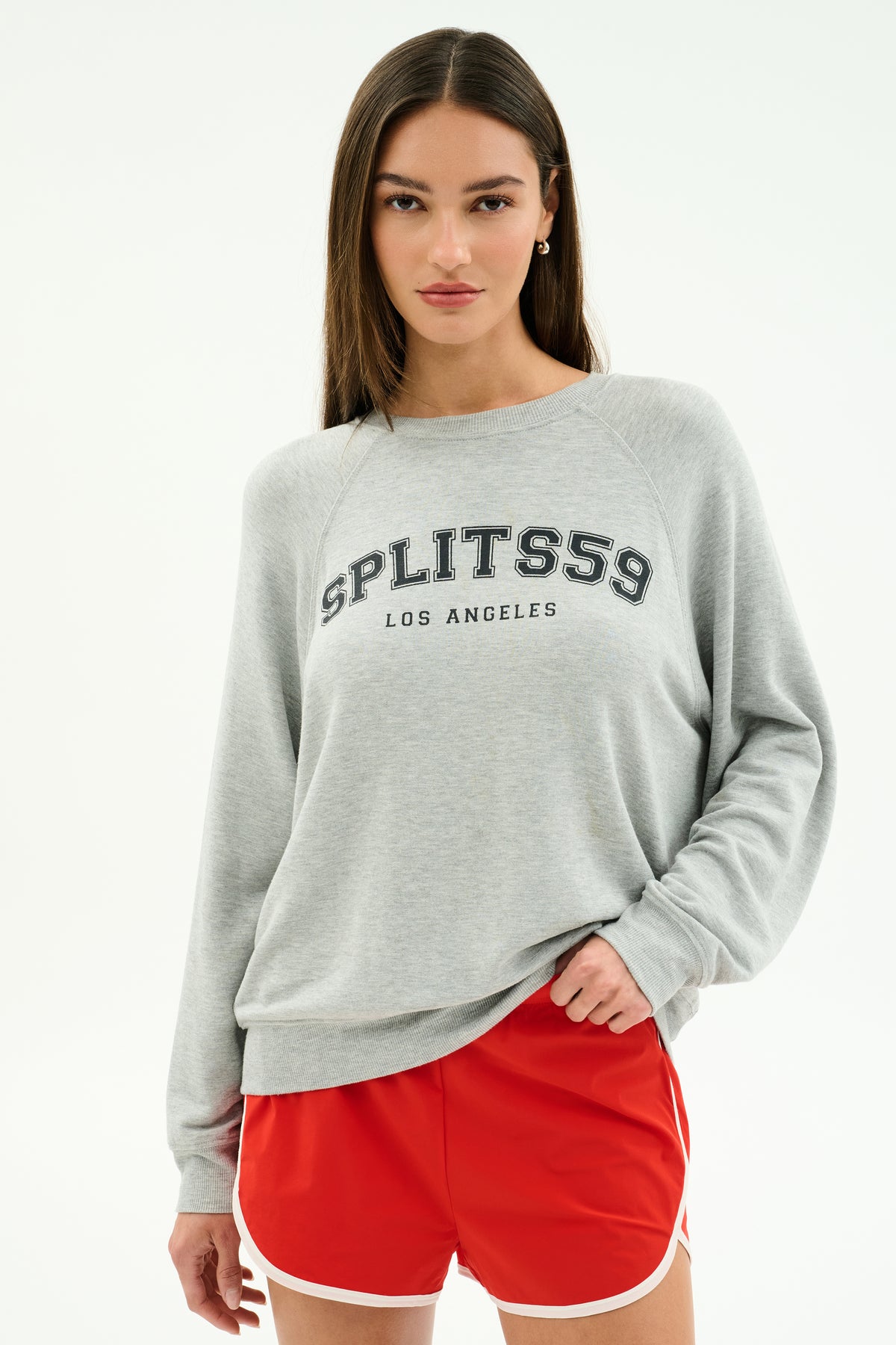 Andie Oversized Fleece Varsity Graphic Sweatshirt Heather Grey Los Angeles