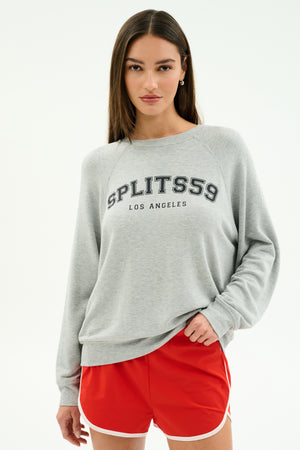 Andie Oversized Fleece Varsity Graphic Sweatshirt - Heather Grey