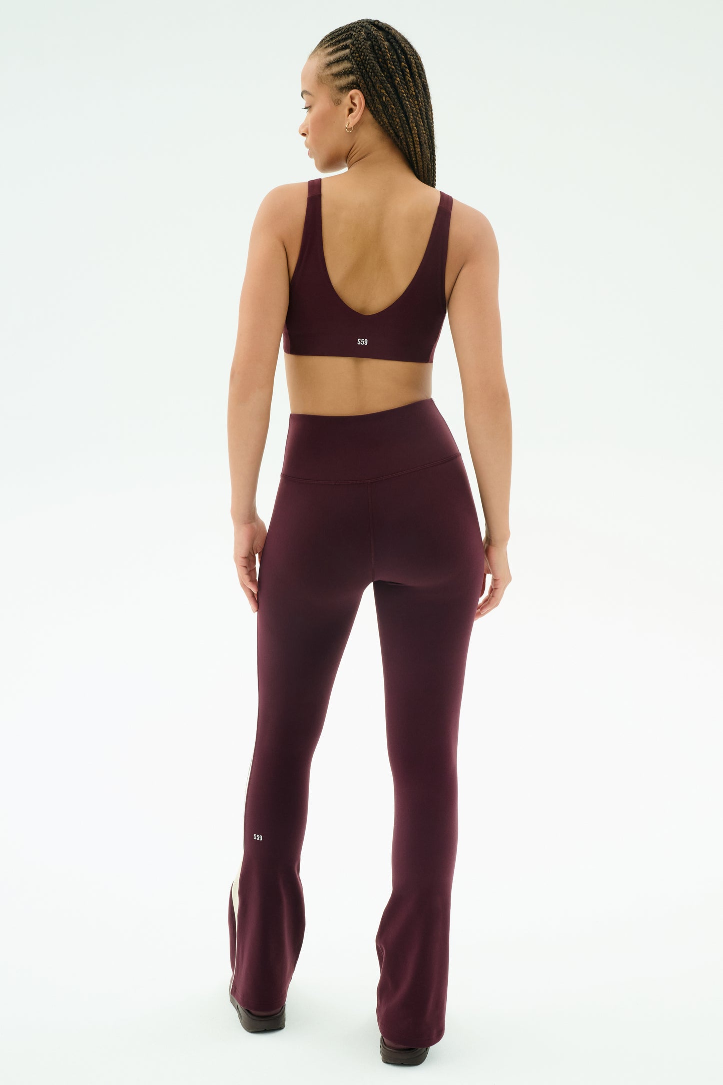 Raquel High Waist Flared Legging - Dark Cherry/Creme