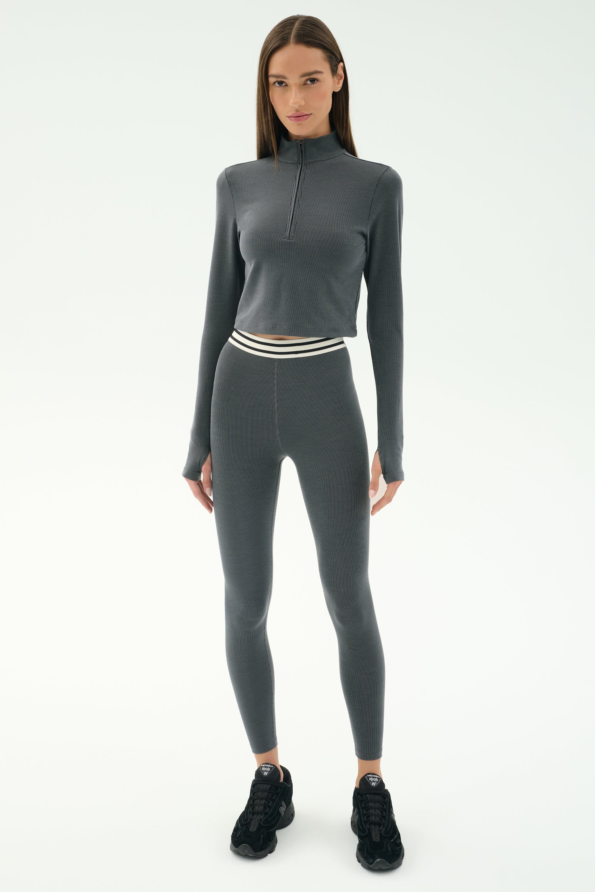 Stevie Active Rib Half Zip - Heather Grey
