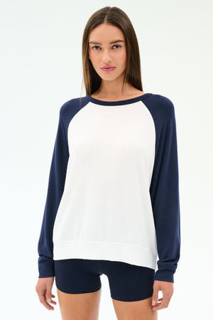 Andie Oversized Colorblock Fleece Indigo White