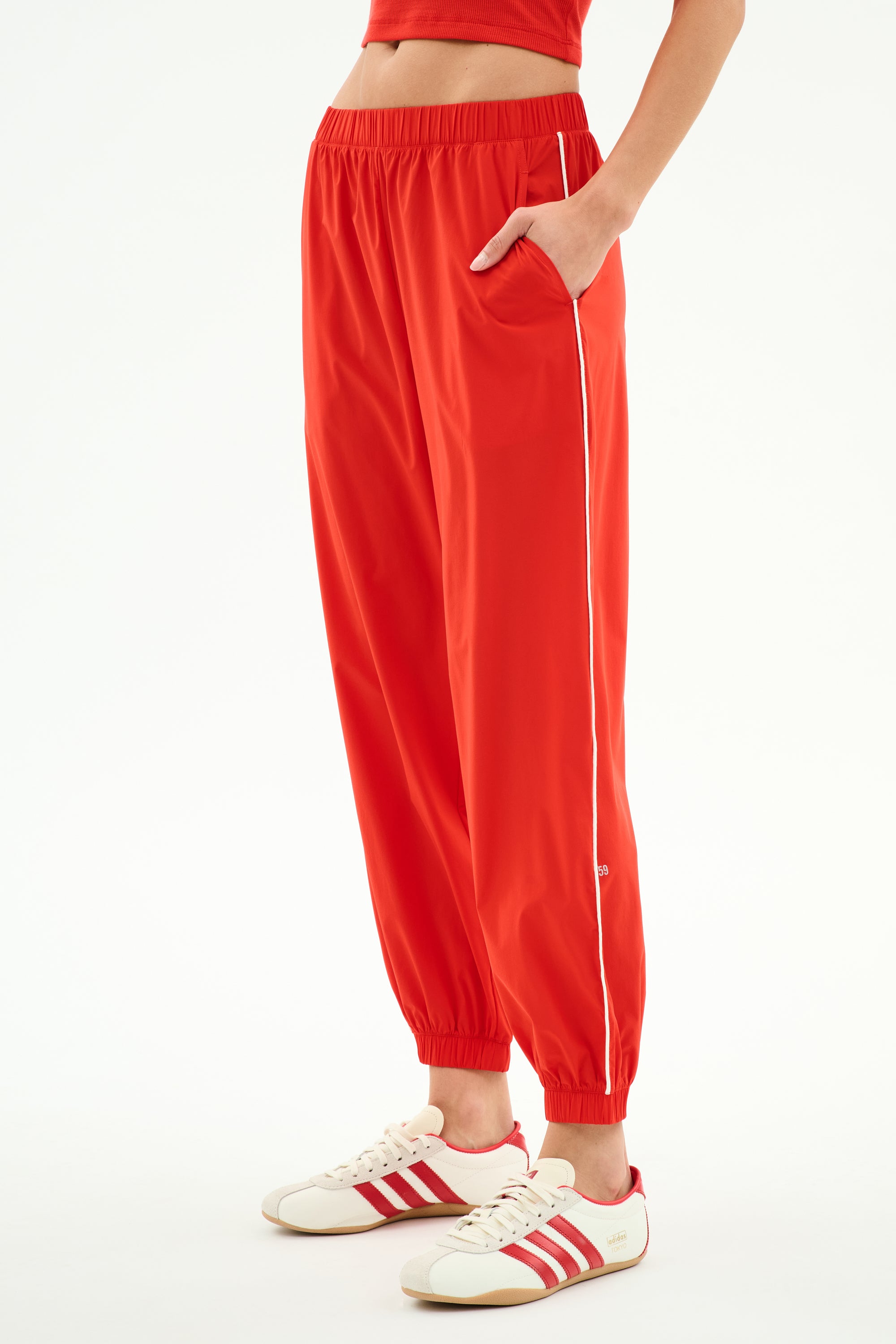 Megan Woven Nylon Jogger w/ Piping - Lotus Red/Creme – SPLITS59