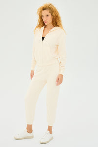 Rhys Velour Zip Up Hoodie - Latte