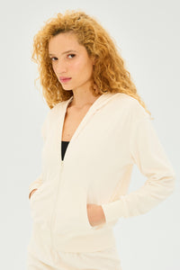 Rhys Velour Zip Up Hoodie - Latte