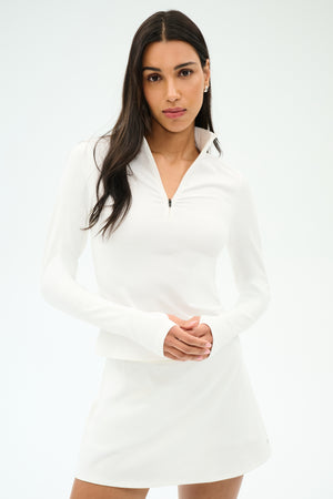 Stevie Active Rib Half Zip Waist Length - White – SPLITS59