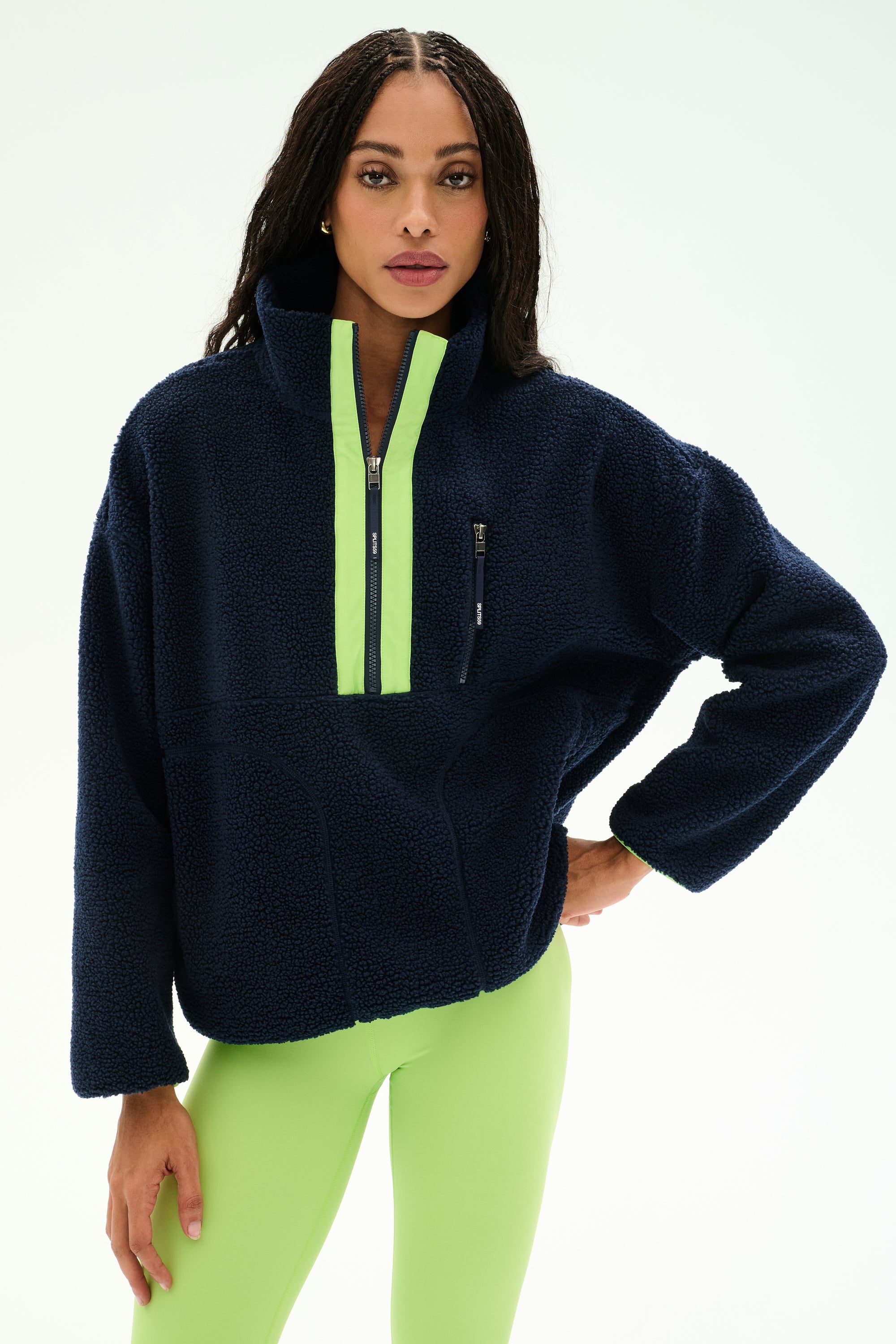 Reese Sherpa Half Zip Pullover - Indigo/Limeade – SPLITS59