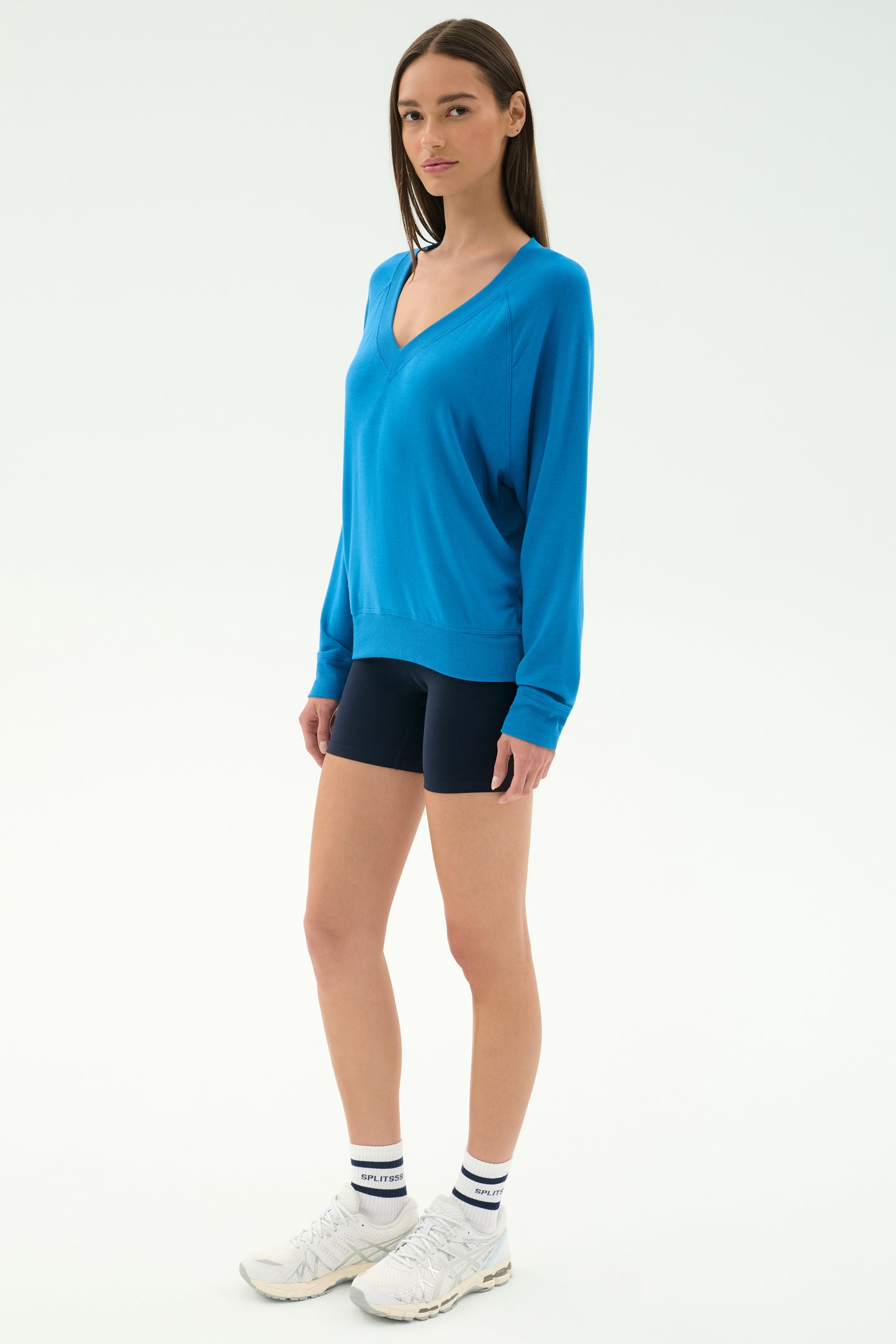 Bennie Fleece V Neck Sweatshirt - Stone Blue