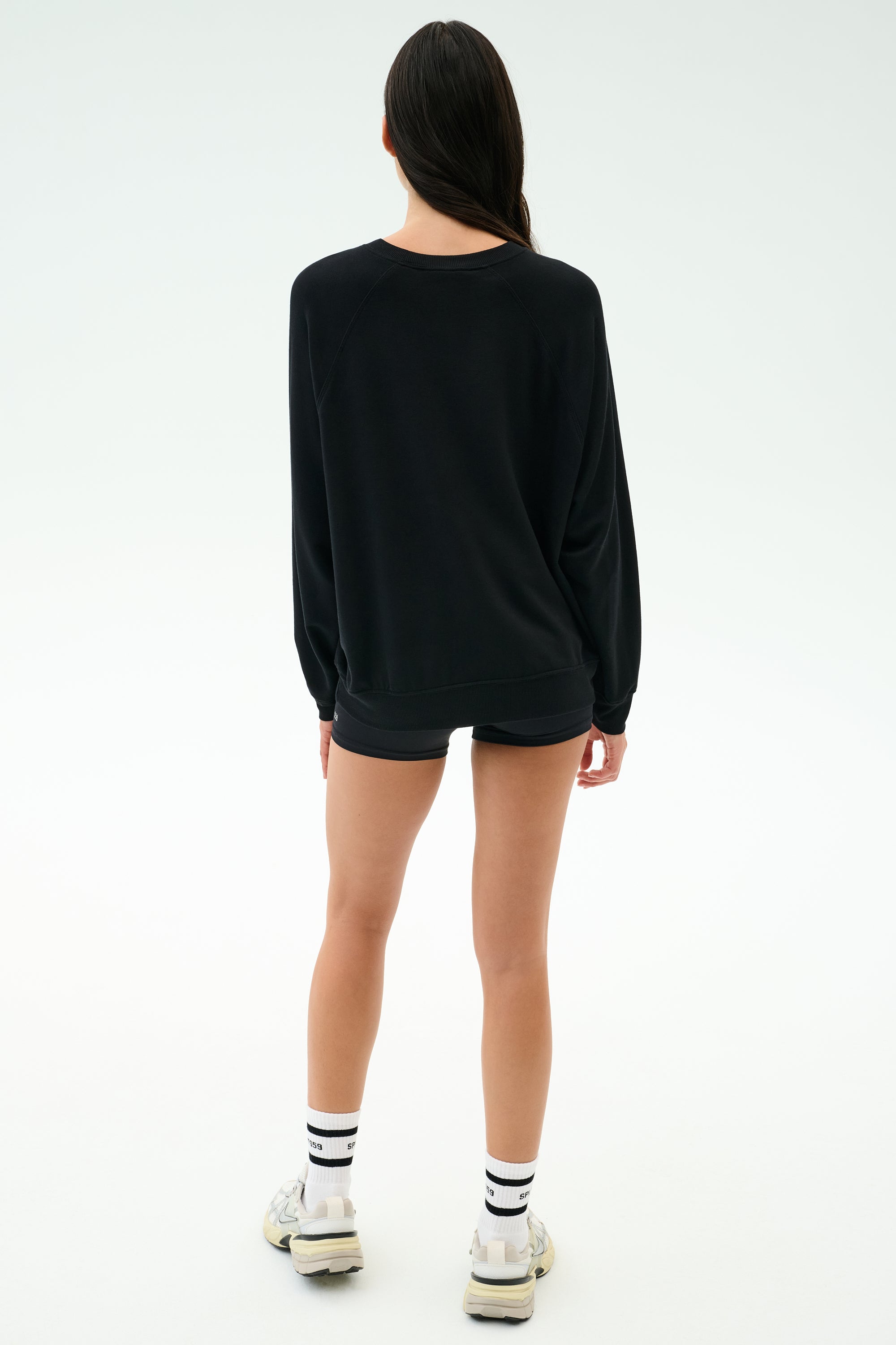 Andie Oversized Fleece Varsity Graphic Sweatshirt - Black/Splits59