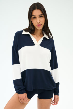 Katie Fleece Rugby Indigo White