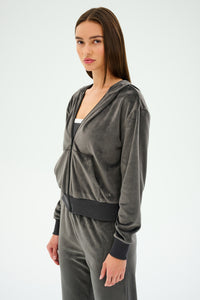 Rhys Velour Zip Up Hoodie - Latte