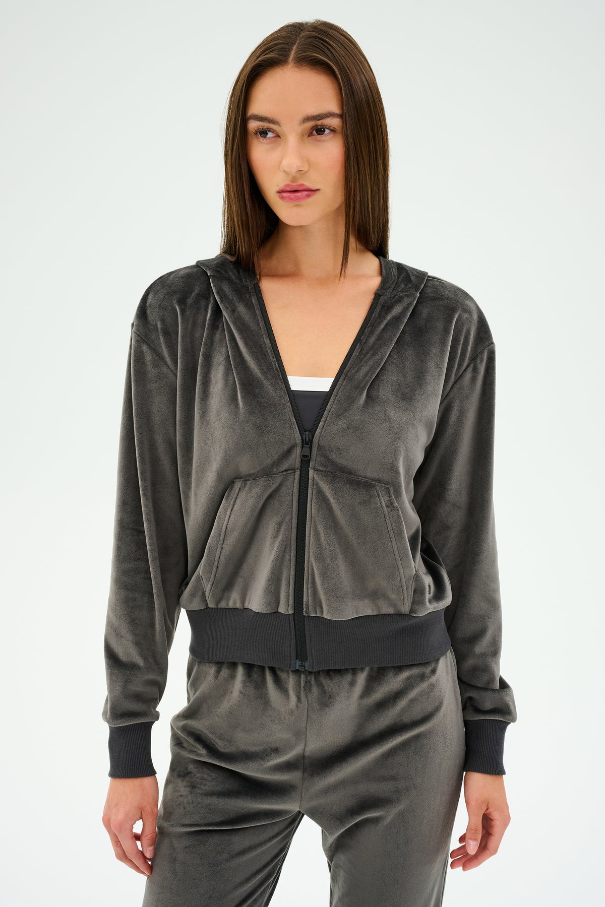Rhys Velour Zip Up Hoodie Graphite