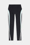 The SPLITS59 Emerson Airweight High Waist leggings in Black/Ice feature light blue and white curved side stripes, ideal for hot yoga or Pilates, shown here flat on a white background.