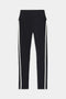 The SPLITS59 Amber Airweight High Waist 7/8 leggings in black feature white vertical side stripes and are displayed flat against a white background.