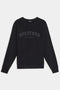 The SPLITS59 Andie Oversized Fleece Varsity Graphic Sweatshirt in black features "SPLITS59 LOS ANGELES" text on the front, made from soft fleece, shown on a plain white background.
