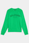 The Andie Oversized Fleece Varsity Graphic Sweatshirt by SPLITS59 in Grass features "SPLITS59 LOS ANGELES" embroidered on the chest, ribbed cuffs and hem, and is made from soft stretch modal fabric for superior comfort.