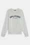 The SPLITS59 Andie Oversized Fleece Varsity Graphic Sweatshirt in Heather Grey features "SPLITS59 LOS ANGELES" printed on the front, with long sleeves and ribbed cuffs. Made in Los Angeles for a classic, cozy look.
