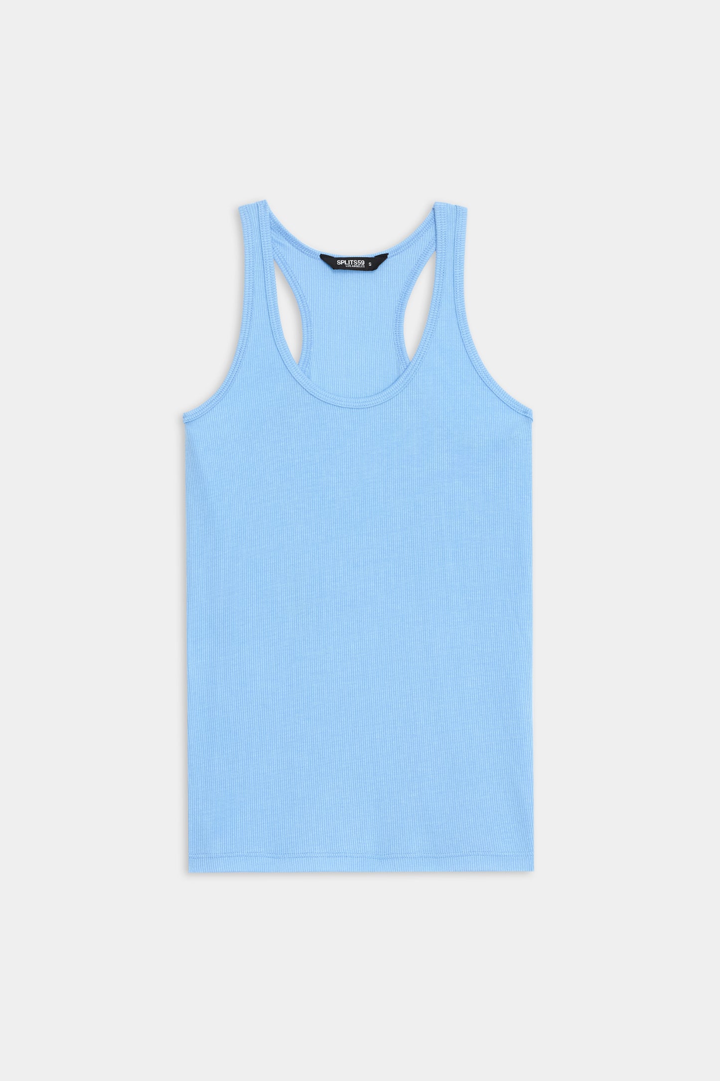The Ashby Rib Tank - Skylight by SPLITS59, featuring a racerback design, is laid flat against a white background.