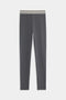 The SPLITS59 Bailey Active Rib High Waist 7/8 leggings feature a slim fit in gray with a white and black striped elastic waistband, shown flat against a white background.