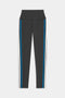 SPLITS59 Ella High Waist Airweight 7/8 leggings in Graphite/Stone Blue feature blue and white vertical side stripes, shown on a plain white background.