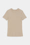 A plain, short-sleeve beige T-shirt with a round neckline made from soft modal fabric is displayed flat against a white background is the Louise Rib Short Sleeve - Latte by SPLITS59.