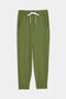 A pair of Reena Fleece 7/8 Sweatpants in Olive from SPLITS59, featuring a white drawstring waistband and side pockets, laid flat on a white background; perfect for pairing with a classic rugby polo.