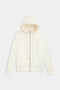 The Lynx French Terry Sherpa Hoodie by SPLITS59, in a sophisticated creme color, features a plush interior lining and drawstrings, making it an ideal choice for après-ski evenings. Highlighted against a simple background, it showcases its MADE IN LOS ANGELES craftsmanship with pride.