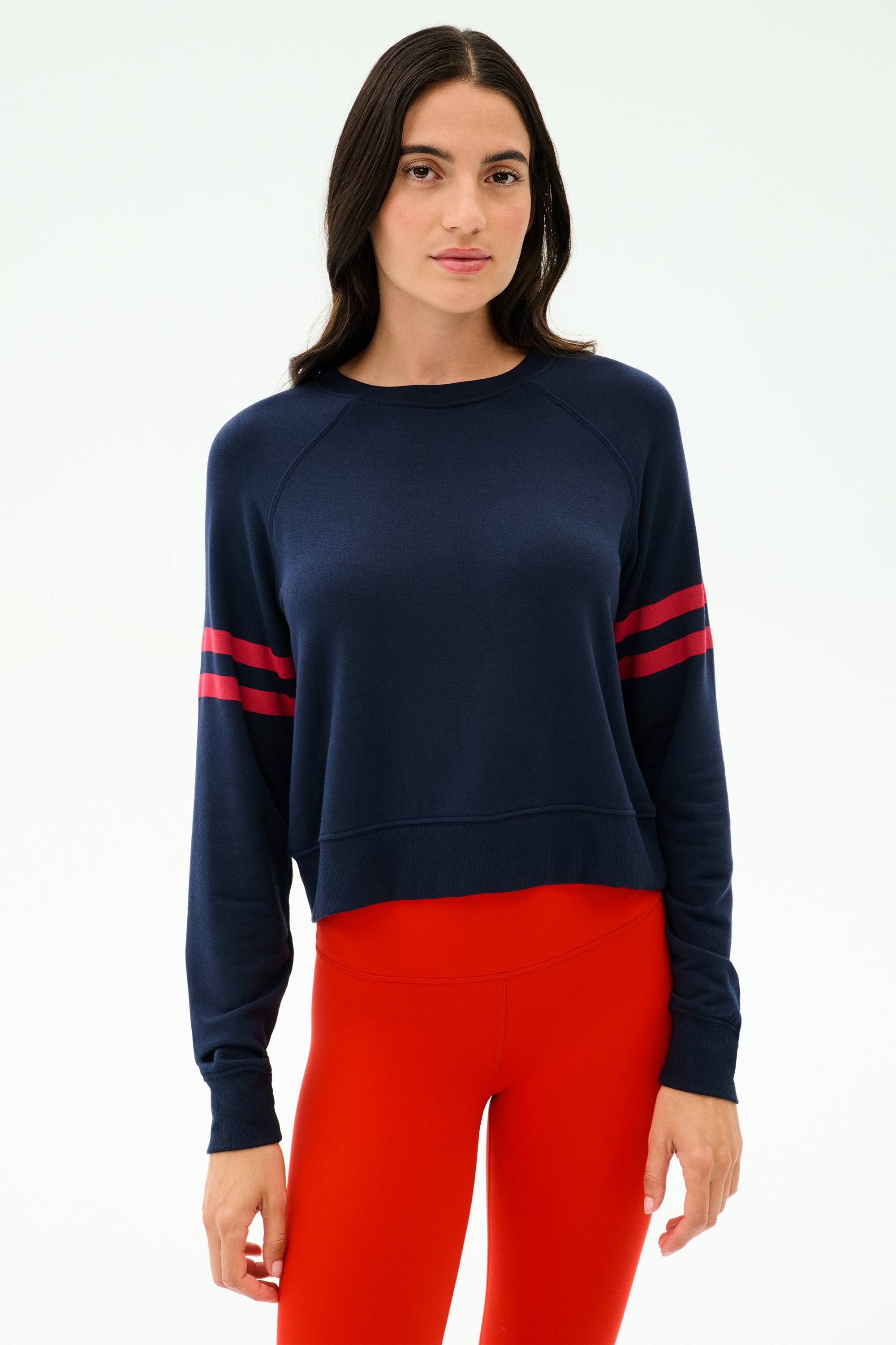 Brooks Stripe Fleece Sweatshirt - Indigo/Lotus Red