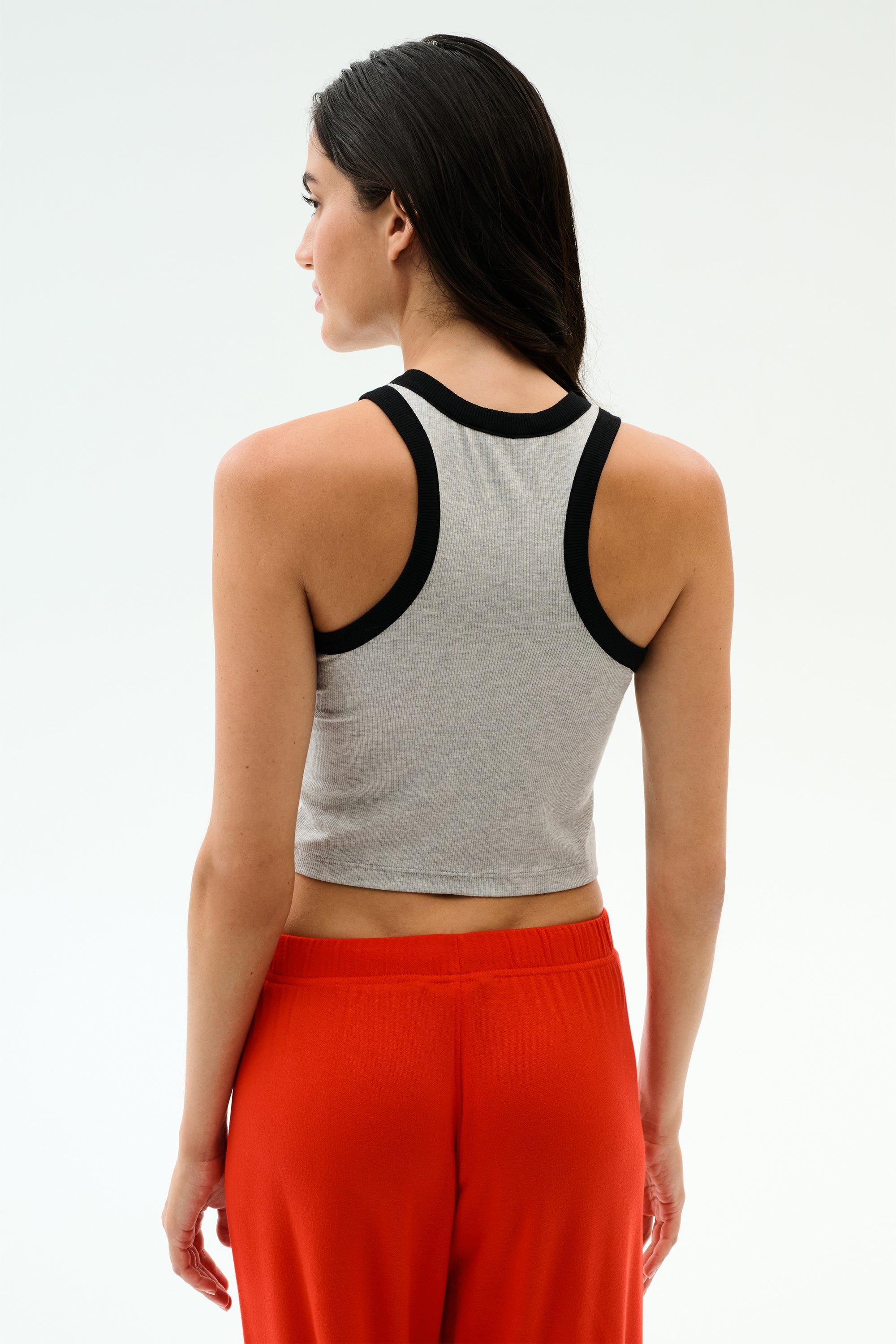 Kiki Rib Crop Tank - Heather Grey/Black